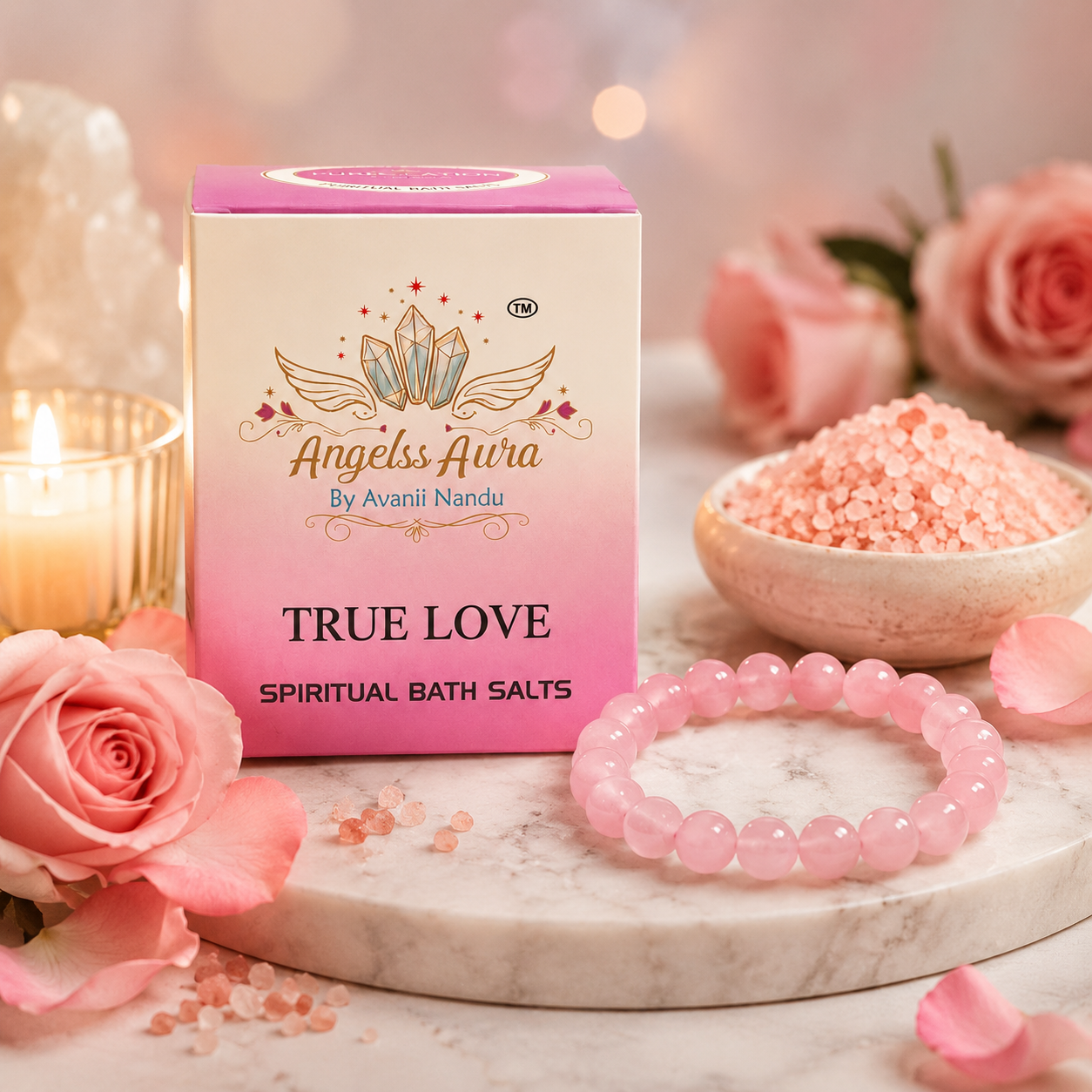 Rose Quartz Bracelet + True Love Bath Salt for Love, Self Love & Emotional Healing