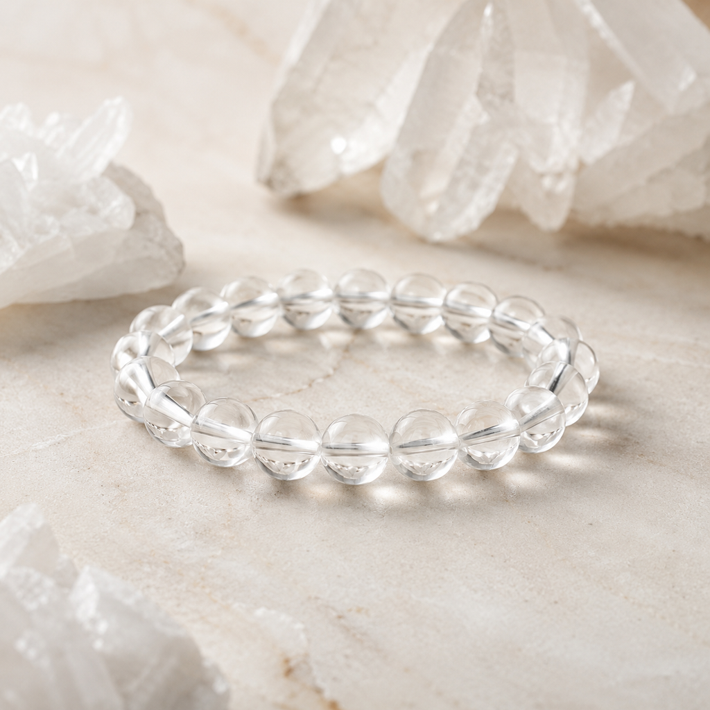 Clear Quartz Bracelet for Energy Cleansing, Clarity & Positive Vibes