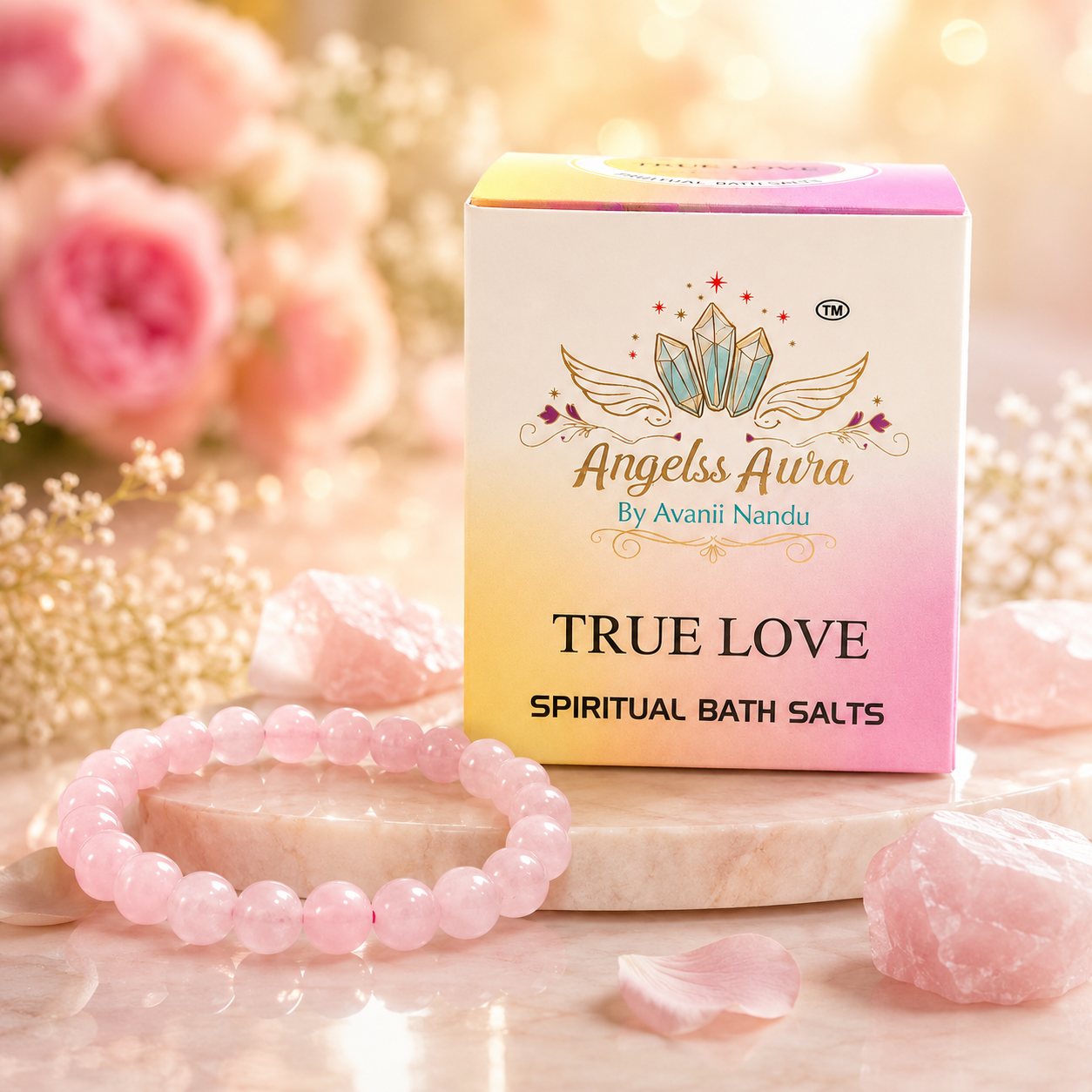 Rose Quartz Bracelet + True Love Bath Salt for Love, Self Love & Emotional Healing